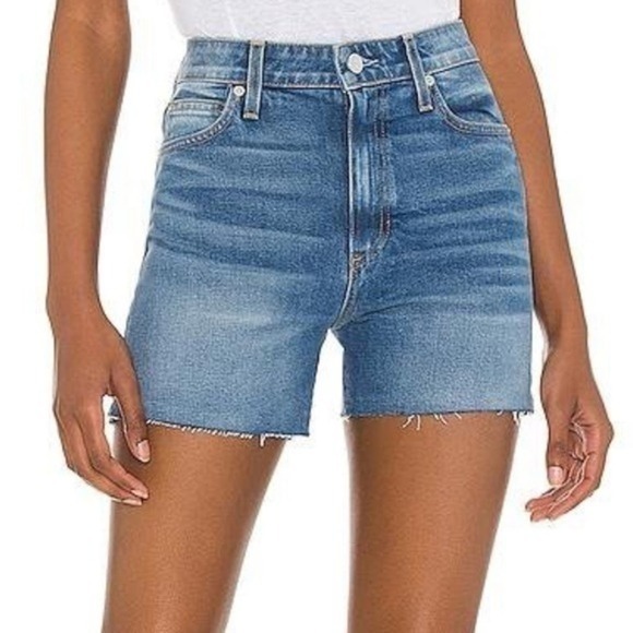 Le Jean High Rise Lexi Carina Medium Blue Raw Cut Hem Denim Jean Shorts 29 NWT - Picture 1 of 9